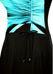 Cyan swimwear,Black swimwear,Ombre swimwear,ROTITA Drawstring Cyan Ombre One Piece Swimdress