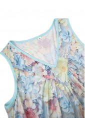 Light Blue tops,Floral tops,Plants tops,ROTITA Patchwork Floral Print Light Blue V Neck Tank Top