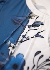 White tops,Floral tops,Plants tops,ROTITA Cut Out Floral Print White Round Neck T Shirt