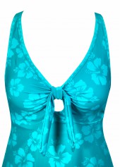 Cyan plus size,Floral plus size,Plants plus size,ROTITA Plus Size Mid Waisted Criss Cross Cyan Tankini Set