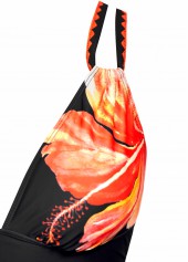 Orange swimwear,Floral swimwear,Plants swimwear,ROTITA Circular Ring Orange Floral Print One Piece Swimwear