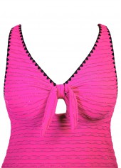 Hot Pink swimwear,Plain Color swimwear,ROTITA Jacquard Hot Pink Mid Waisted Tankini Set
