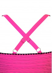 Hot Pink swimwear,Plain Color swimwear,ROTITA Jacquard Hot Pink Mid Waisted Tankini Set