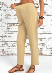 Light Camel bottoms,Plain Color bottoms,Light Camel Straight Leg Elastic Waist High Waisted Pants