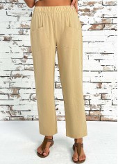 Light Camel bottoms,Plain Color bottoms,Light Camel Straight Leg Elastic Waist High Waisted Pants