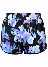 Black swimwear,Floral swimwear,Plants swimwear,ROTITA Contrast Binding Black Floral Print Mid Waisted Tankini Set