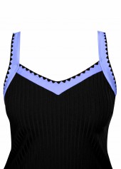 Black swimwear,Floral swimwear,Plants swimwear,ROTITA Contrast Binding Black Floral Print Mid Waisted Tankini Set