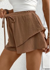 Dark Coffee bottoms,Plain Color bottoms,Dark Coffee Wide Leg Elastic Waist High Waisted Shorts