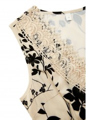 Beige dresses,Floral dresses,Plants dresses,Everyday dresses,Casual dresses,ROTITA Embroidery Floral Print Beige V Neck Sleeveless Dress