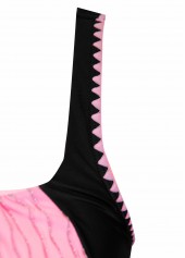 Light Pink swimwear,Contrast Color swimwear,ROTITA Jacquard Light Pink Mid Waisted Tankini Set