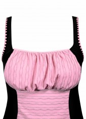 Light Pink swimwear,Contrast Color swimwear,ROTITA Jacquard Light Pink Mid Waisted Tankini Set