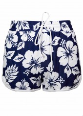 Blue swimwear,Floral swimwear,Plants swimwear,ROTITA Contrast Binding Blue Floral Print Mid Waisted Tankini Set