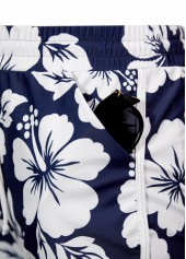 Blue swimwear,Floral swimwear,Plants swimwear,ROTITA Contrast Binding Blue Floral Print Mid Waisted Tankini Set