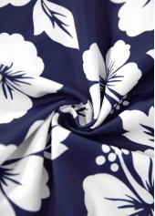 Blue swimwear,Floral swimwear,Plants swimwear,ROTITA Contrast Binding Blue Floral Print Mid Waisted Tankini Set