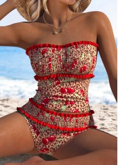 ROTITA Two Piece Red Leopard Mid Waisted Tankini Set