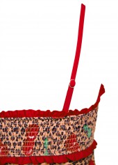 Red swimwear,Leopard swimwear,Animal Print swimwear,ROTITA Two Piece Red Leopard Mid Waisted Tankini Set