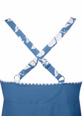 Dusty Blue swimwear,Floral swimwear,Plants swimwear,ROTITA Two Piece Dusty Blue Floral Print Tankini Set