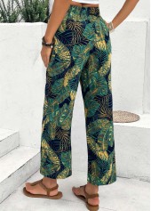 Turquoise bottoms,Plants bottoms,Plants Print Turquoise Wide Leg Elastic Waist Pants