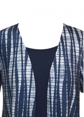 Navy tops,Tie Dye tops,ROTITA Patchwork Tie Dye Print Navy Fake Two Piece Twinset