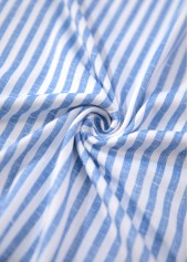 Blue tops,Striped tops,Geometric tops,ROTITA Split Striped Blue Short Sleeve Blouse