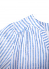 Blue tops,Striped tops,Geometric tops,ROTITA Split Striped Blue Short Sleeve Blouse