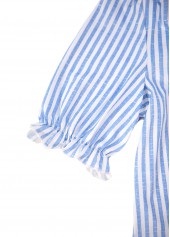 Blue tops,Striped tops,Geometric tops,ROTITA Split Striped Blue Short Sleeve Blouse