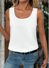 White tops,Plain Color tops,ROTITA White Square Neck Sleeveless Tank Top