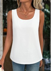White tops,Plain Color tops,ROTITA White Square Neck Sleeveless Tank Top