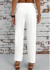 White bottoms,Plain Color bottoms,Pocket White Straight Leg Elastic Waist High Waisted Pants