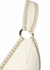 Beige swimwear,Plants swimwear,ROTITA Ruched Beige Tropical Plants Print Mid Waisted Tankini Set