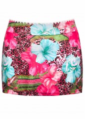 Hot Pink swimwear,Floral swimwear,Plants swimwear,ROTITA Contrast Binding Hot Pink Floral Print Tankini Set