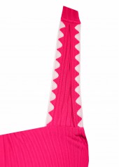 Hot Pink swimwear,Floral swimwear,Plants swimwear,ROTITA Contrast Binding Hot Pink Floral Print Tankini Set