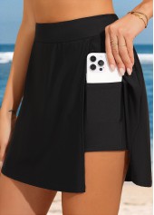 Black swimwear,Plain Color swimwear,ROTITA Black Pocket Side Slit High Waisted Pantskirt