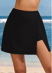 Black swimwear,Plain Color swimwear,ROTITA Black Pocket Side Slit High Waisted Pantskirt