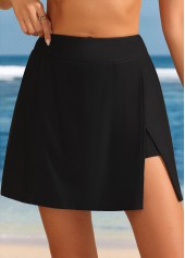 Black swimwear,Plain Color swimwear,ROTITA Black Pocket Side Slit High Waisted Pantskirt