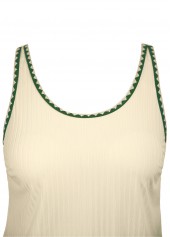 Beige swimwear,Plants swimwear,ROTITA Beige Tropical Plants Print Mid Waisted Tankini Set