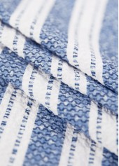 Blue tops,Geometric tops,Striped tops,ROTITA Geometric Print Blue Round Neck Short Sleeve Blouse