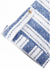 Blue tops,Geometric tops,Striped tops,ROTITA Geometric Print Blue Round Neck Short Sleeve Blouse