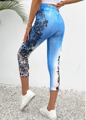 Light Blue bottoms,Floral bottoms,Plants bottoms,Floral Print Light Blue Skinny Elastic Waist Pants