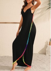 Black swimwear,Plain Color swimwear,Black Contrast Piping Detail Cover Up