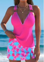 Ensemble tankini taille moyenne à imprimé vie marine rose vif Rotita
