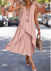 Dusty Pink dresses,Plain Color dresses,Everyday dresses,Casual dresses,ROTITA Dusty Pink Maxi A Line Split Neck Sleeveless Dress