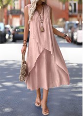Dusty Pink dresses,Plain Color dresses,Everyday dresses,Casual dresses,ROTITA Dusty Pink Maxi A Line Split Neck Sleeveless Dress