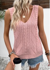 Pink tops,Plain Color tops,Pink V Neck Sleeveless Tank Top