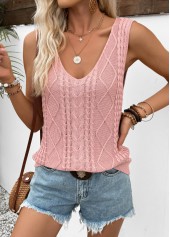 Pink tops,Plain Color tops,Pink V Neck Sleeveless Tank Top