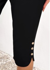 Black bottoms,Plain Color bottoms,Black High Waisted Elastic Waist Capri Leggings