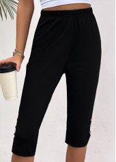 Black bottoms,Plain Color bottoms,Black High Waisted Elastic Waist Capri Leggings
