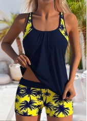 Rotita – Marineblaues Tankini-Set mit mittelhohem Bund und tropischem Pflanzenmuster