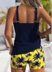 Navy swimwear,Plants swimwear,ROTITA Navy Tropical Plants Print Mid Waisted Tankini Set
