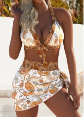 Rotita – Bikini-Set mit mittelhohem Bund und Paisleymuster in Hellkaffee